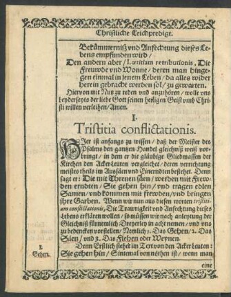 I. Tristitia conflictationis.