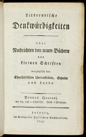 Drittes Quartal, von No. LII. - LXXVIII.