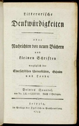 Drittes Quartal, von No. LII. - LXXVIII.