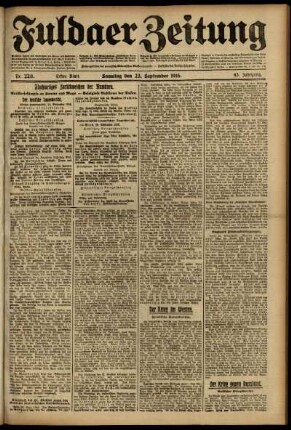 Erste Ausgabe vom Samstag, den 23. September 1916.