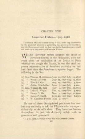 Chapter XXII. Governor Forbes - 1909-1912