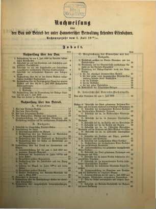 Nachweisung über den Bau und Betrieb der unter hannoverscher Verwaltung stehenden Eisenbahnen. 1858/59 (1860)