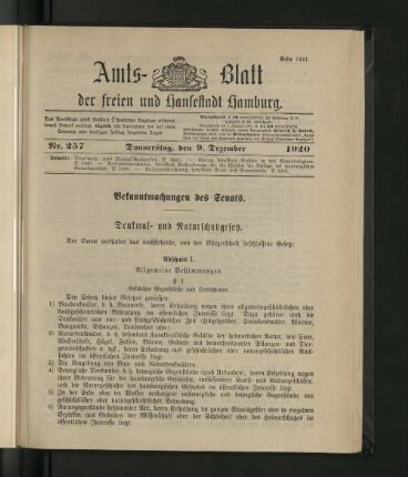 No. 257, 9. Dezember 1920
