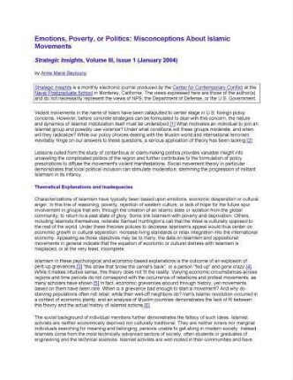 Emotions, poverty, or politics : misconceptions about Islamic movements ; strategic insights