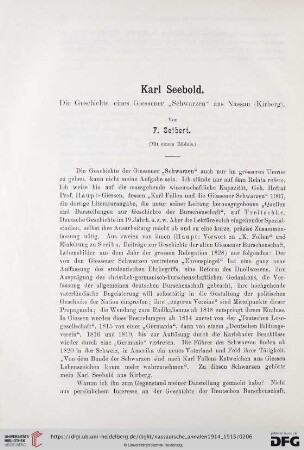 Karl Seebold : Die Geschichte eines Giessener "Schwarzen" aus Nassau (Kirberg)