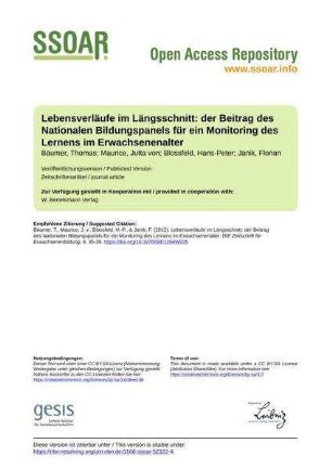 Lebensverläufe im Längsschnitt: der Beitrag des Nationalen Bildungspanels für ein Monitoring des Lernens im Erwachsenenalter