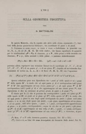 Sulla Geometria Proiettiva; memoria 3°.