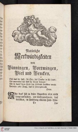 Natürliche Merkwürdigkeiten von Binningen, Bottingen, Biel und Bencken.