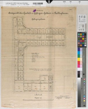 Recklinghausen (Recklinghausen) Gefängnis 1. Obergeschoß 1907 1 : 100 69 x 50 Zeichnung Erberich Staatshochbauamt Münster