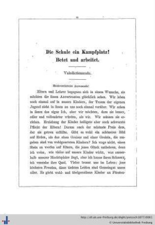 Die Schule ein Kampfplatz. Betet und arbeitet.