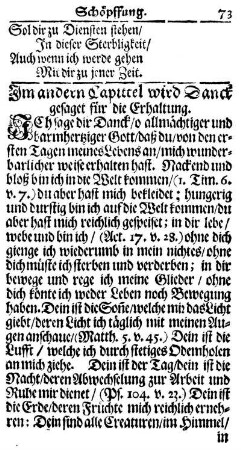 Im andern Capittel wird Danck gesaget für die Erhaltung.