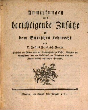 Anmerkungen und berichtigende Zusätze zu dem Burischen Lehnrecht