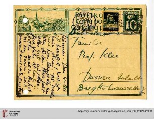 Familienkorrespondenz Klee: Postkarte von Felix Klee an Lily Klee und Paul Klee