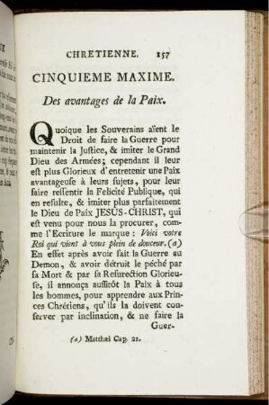 Cinquieme Maxime. Des avantages de la Paix.