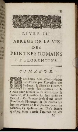 Livre III. Abregé de la Vie des Peintres Romains et Florentins