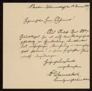 57: Brief vom Landgerichtsdirektor Dr. Warnatsch an Otto von Gierke, Berlin-Wilmersdorf, 19.1.1921