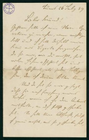Brief vom 26. July 1889