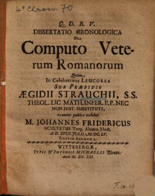 Dissertatio Chronologica De Computo Veterum Romanorum
