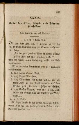XXXIX. Ueber Klee- Raps- und Schotenfruchtbau