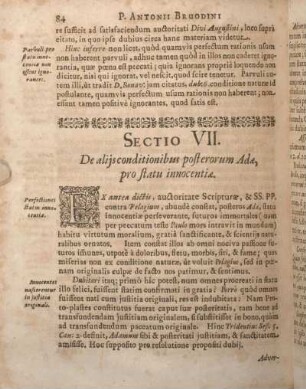 Sectio VII. De alijs conditionibus posterorum Adae, pro statu innocentiae.