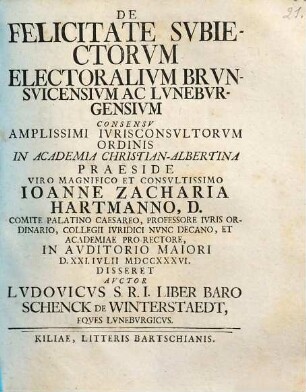 De Felicitate Svbiectorvm Electoralivm Brvnsvicensivm Ac Lvnebvrgensivm