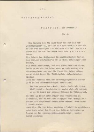 [W30]: Tagtraum, ein Protokoll : für j.