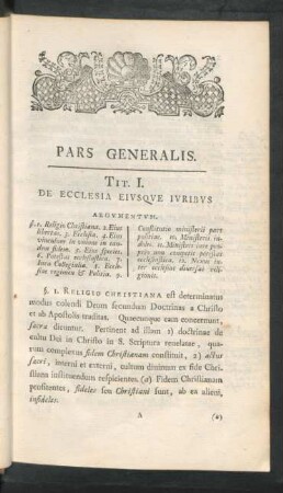 Tit. I. De Ecclesia Eiusque Iuribus