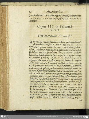 Caput III. in Bellarmino XII. De Generatione Antichristi