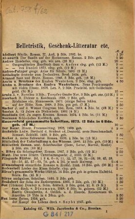 Antiquarischer Katalog. 62. 1884