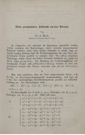 Über Perspektive Affinität zweier Räume.
