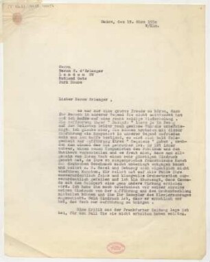 Brief an Frédéric d' Erlanger : 19.03.1930