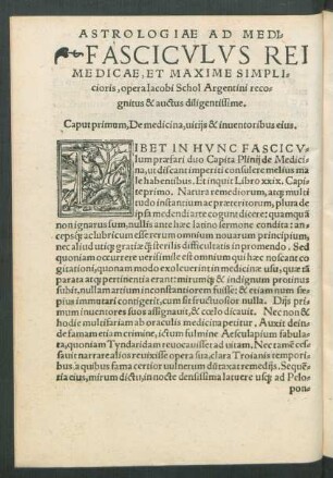 Caput primum, De medicina, vitiis & inventoribus eius.