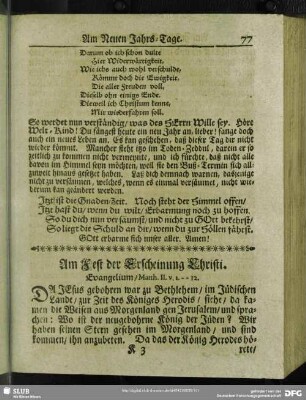 Am Fest der Erscheinung Christi. Evangelium, Matth. II. v. 1 -12