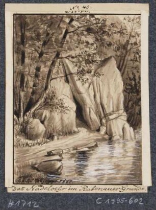 Das "Nadelöhr" im Rabenauer Grund, Nr. 40 aus J. F. W. Wegeners Mappe "Die rothe Weißeritz", 2. Teil, von 1837