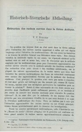 Extraction des racines carrées dans la Grece Antique.