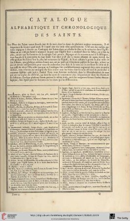Catalogue alphabétique et chronologique des saints