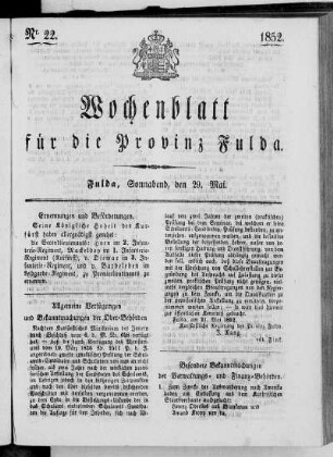 Nr. 22, Ausgabe vom 29. Mai 1852