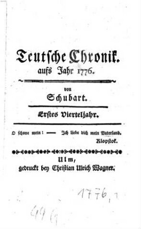Deutsche Chronik : aufs Jahr .... 1776,1, 1776,1
