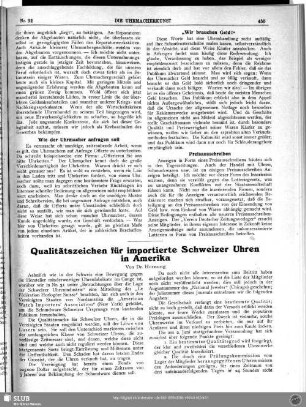 Qualitätszeichen für importierte Schweizer Uhren in Amerika