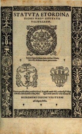 Statuta et ordinationes ... civitatis Velitrarum