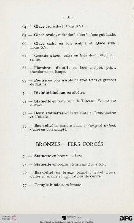 Bronzes - Fers forgés (Nr. 74-117)