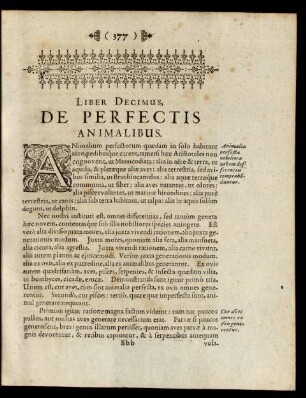 Liber Decimus, De Perfectis Animalibus.