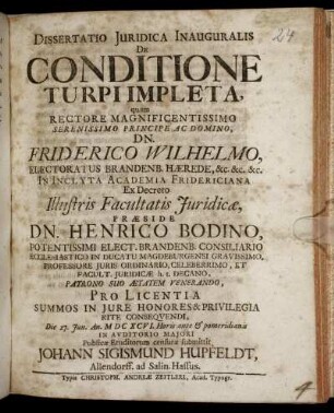 Dissertatio Iuridica Inauguralis De Conditione Turpi Impleta