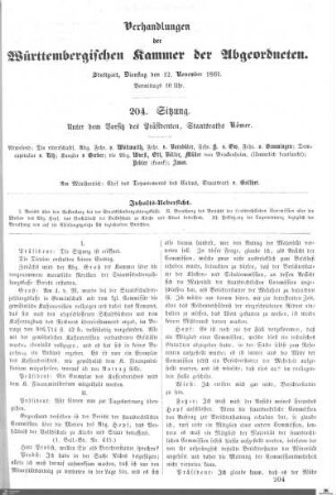204. Sitzung, Stuttgart, 12.11.1861