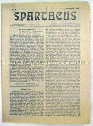 Zweite Nummer des Mitteilungsblattes des Spartakus-Bundes ("Spartakus-Brief") u.a. mit einem Grußwort an Karl Liebknecht