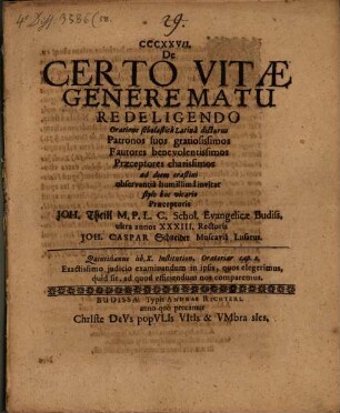 De certo vitae genere mature deligendo