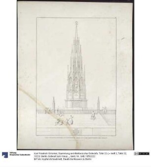 Sammlung architektonischer Entwürfe. Tafel 22 ( = Heft 3, Tafel 22, 1823): Berlin. Entwurf zum Kreuzbergdenkmal. Ansicht