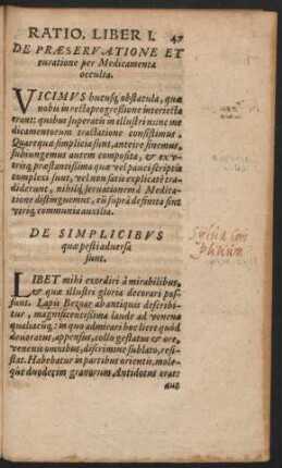 De Praeservatione Et curatione per Medicamenta occulta.
