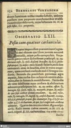 Observatio LXII. Pestis cum quartuor carbunculis