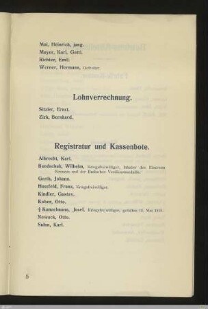 Registratur und Kassenbote